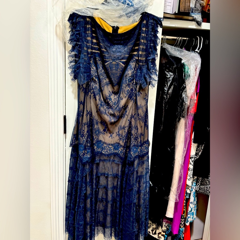 Tadashi Shoji Blue Lace Asymmetrical Dress